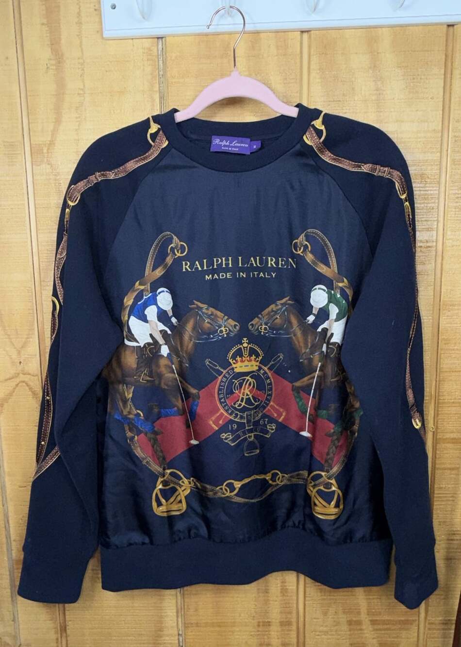 RARE Ralph Lauren Purple Label Made in Italy Equestrian Silk Sweatshirt Medium